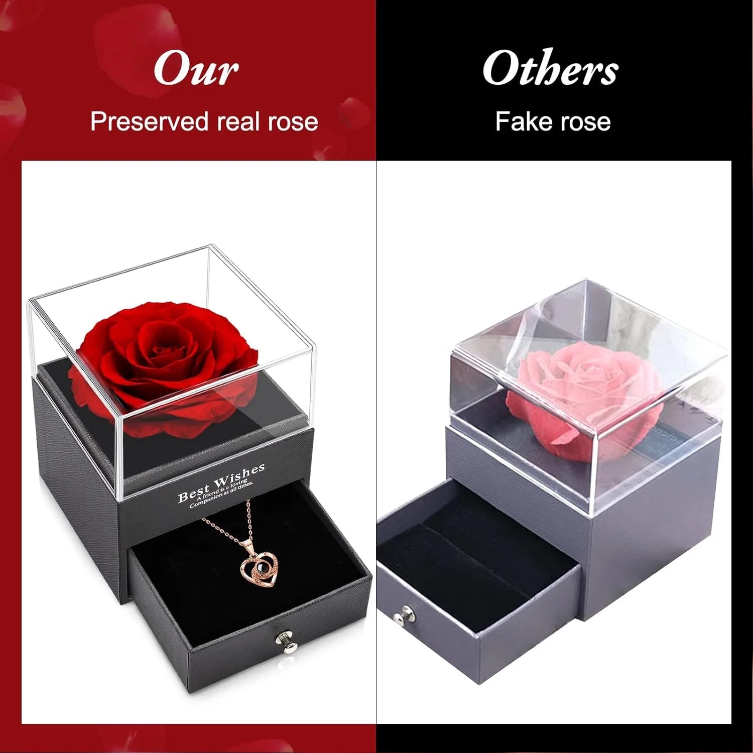 Forever Blooming Love - Preserved Rose & Projection Heart Necklace Gift Set